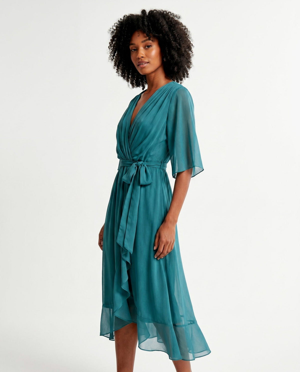 Orange chiffon wrap maxi dress with kimono sleeves and tie waist - view 34