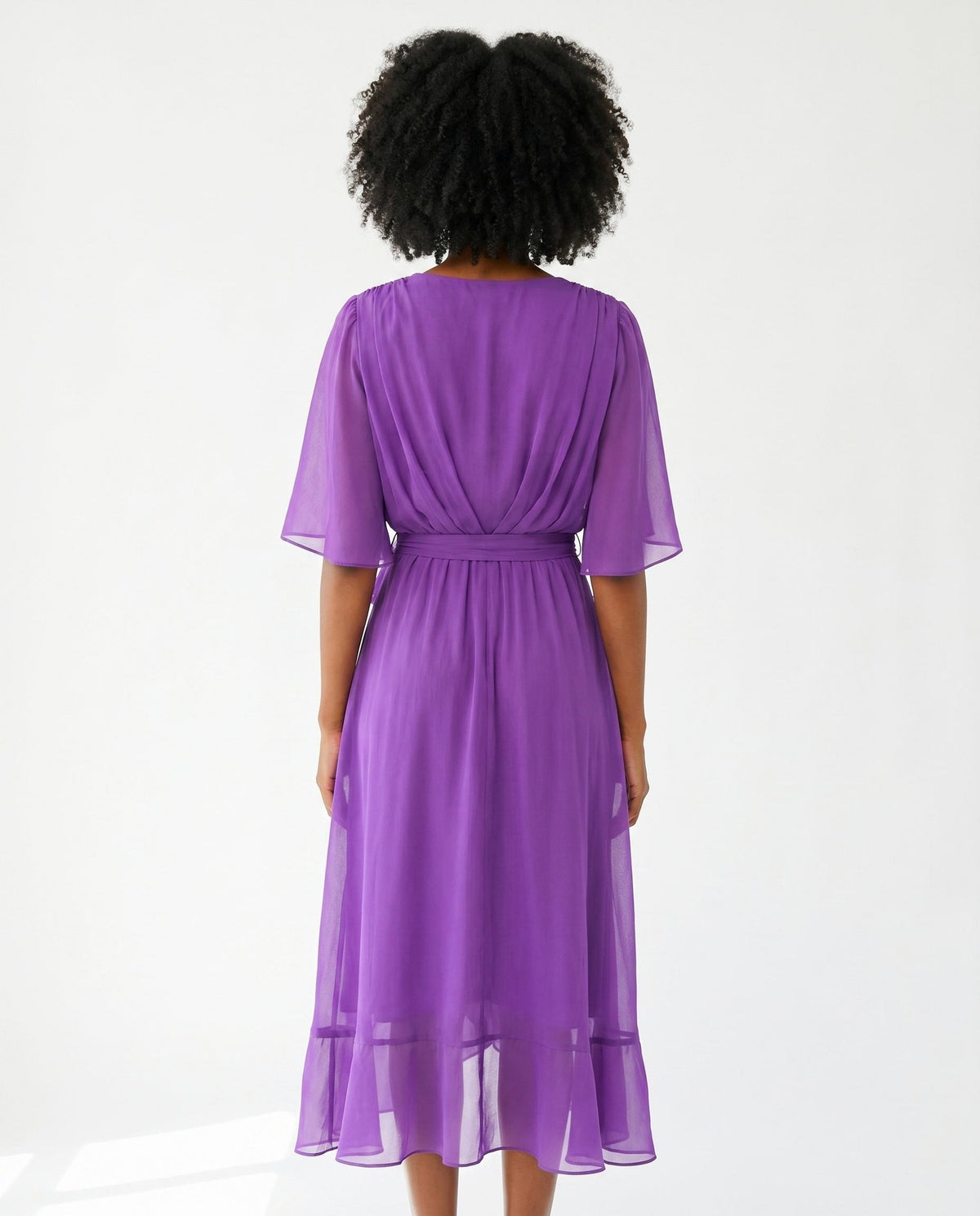 Orange chiffon wrap maxi dress with kimono sleeves and tie waist - view 38
