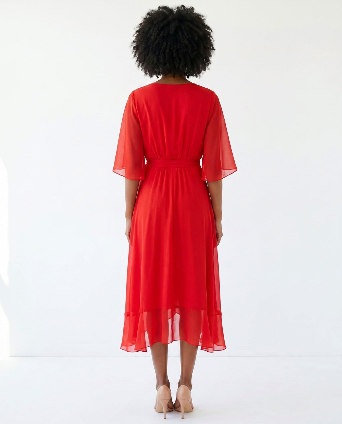Orange chiffon wrap maxi dress with kimono sleeves and tie waist - view 43