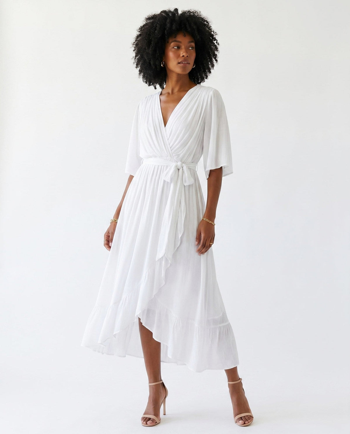 Orange chiffon wrap maxi dress with kimono sleeves and tie waist - view 46