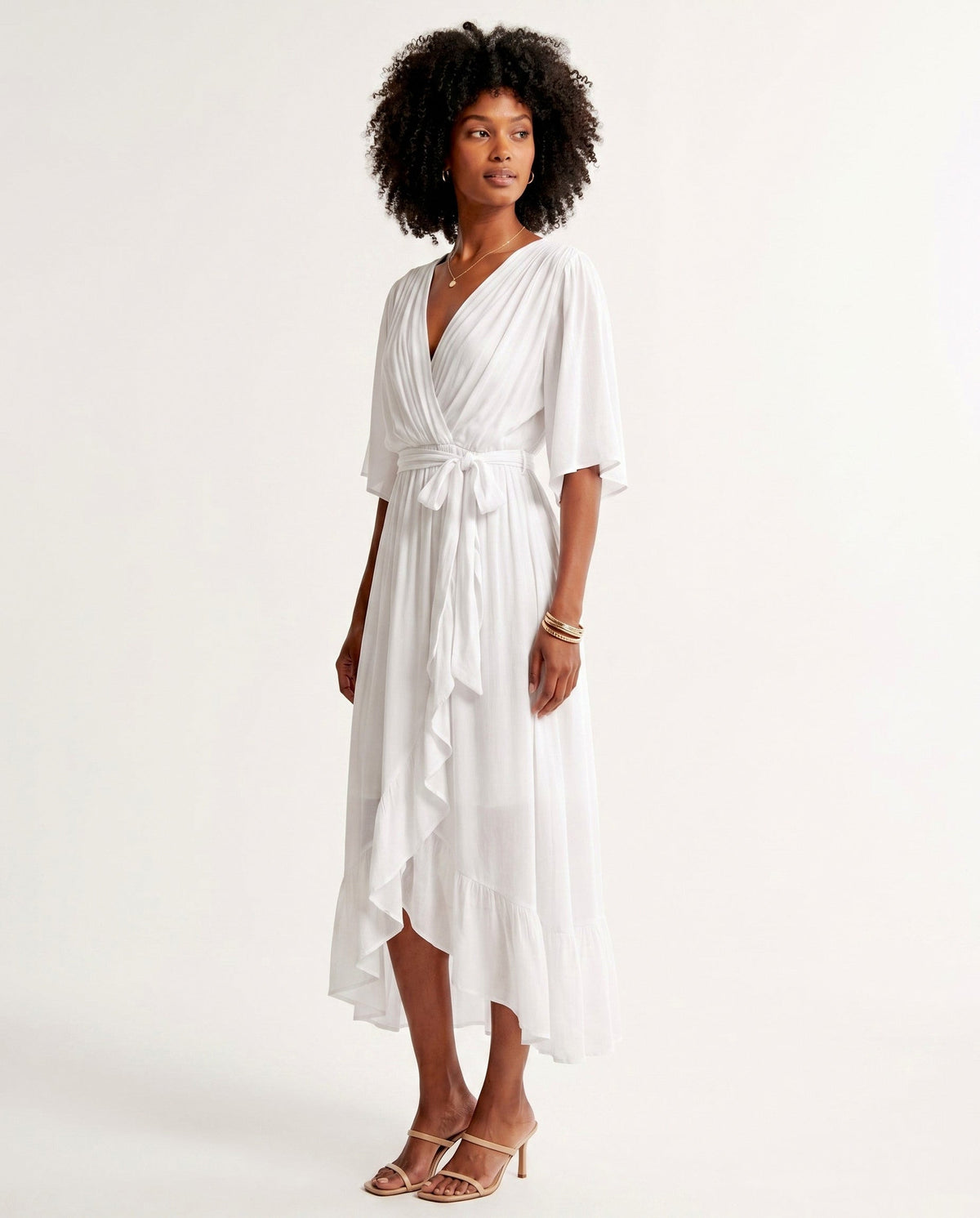 Orange chiffon wrap maxi dress with kimono sleeves and tie waist - view 47