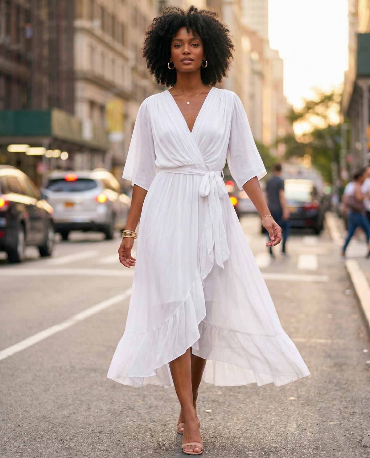 Orange chiffon wrap maxi dress with kimono sleeves and tie waist - view 49