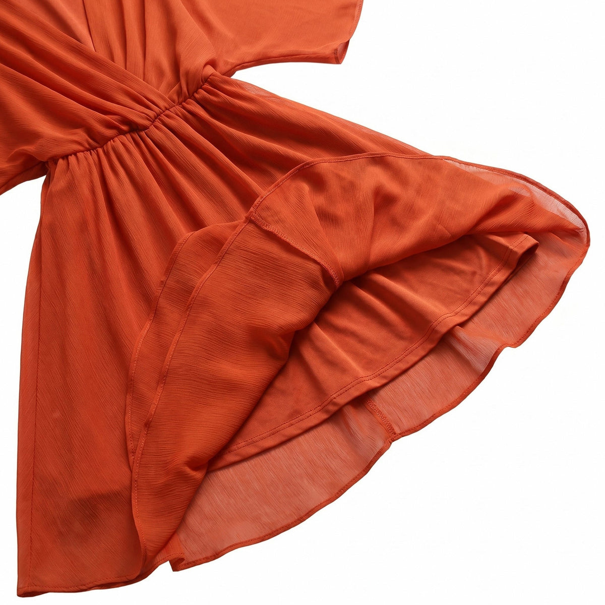 Orange chiffon wrap maxi dress with kimono sleeves and tie waist - view 7