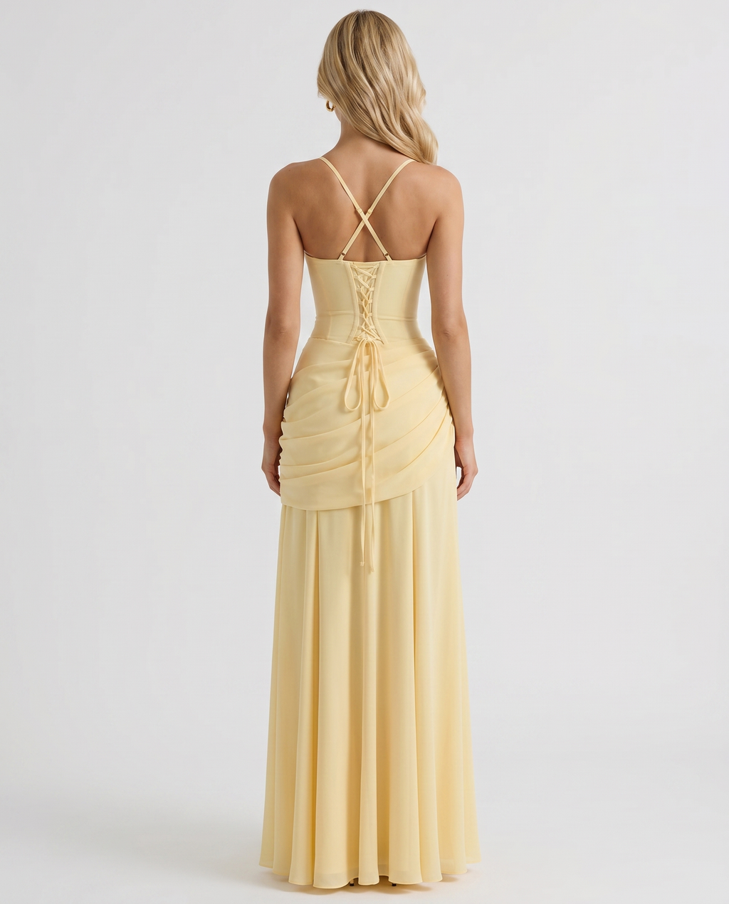Lottie | Ruched Lace Up Formal Maxi Dress