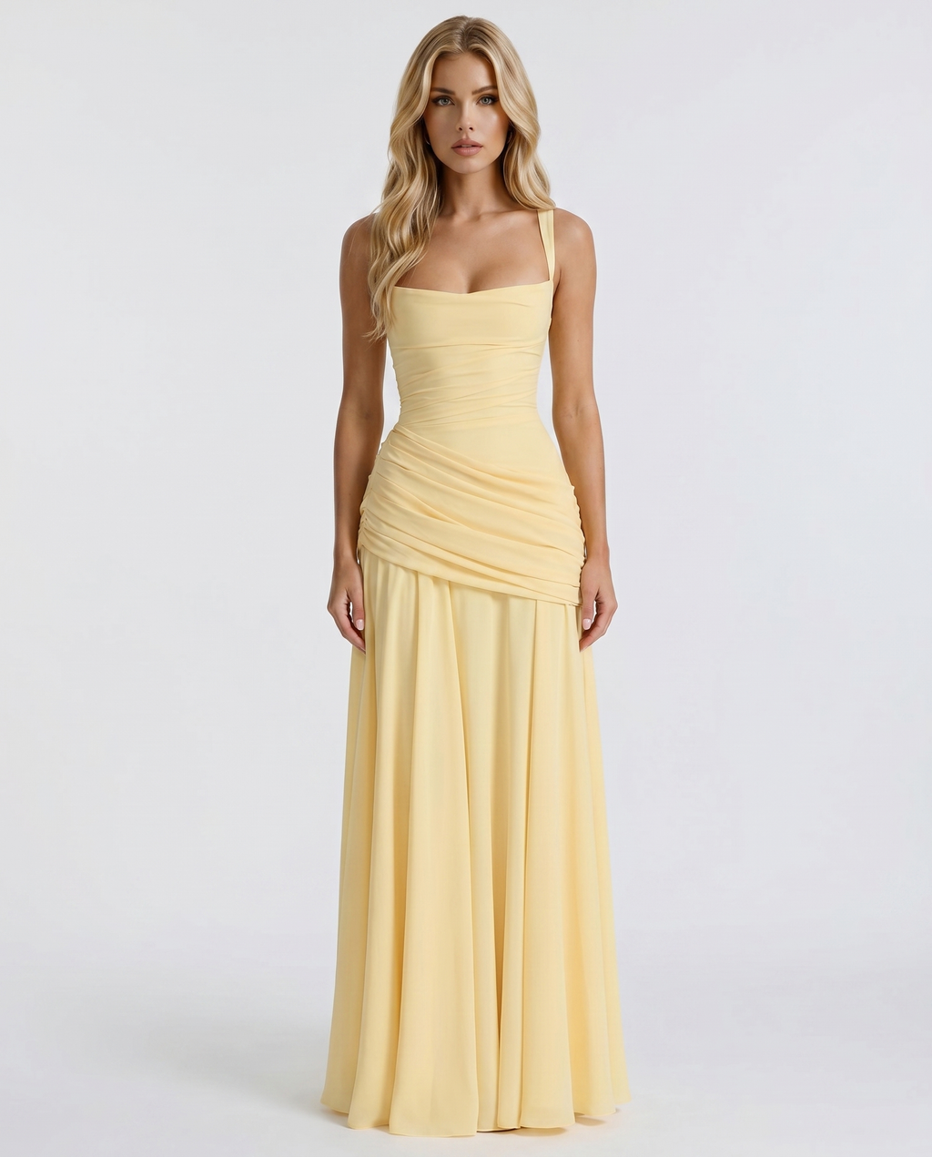 Lottie | Ruched Lace Up Formal Maxi Dress