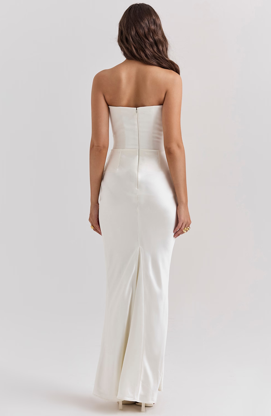 Strapless corset formal maxi dress with draped satin skirt - view 13