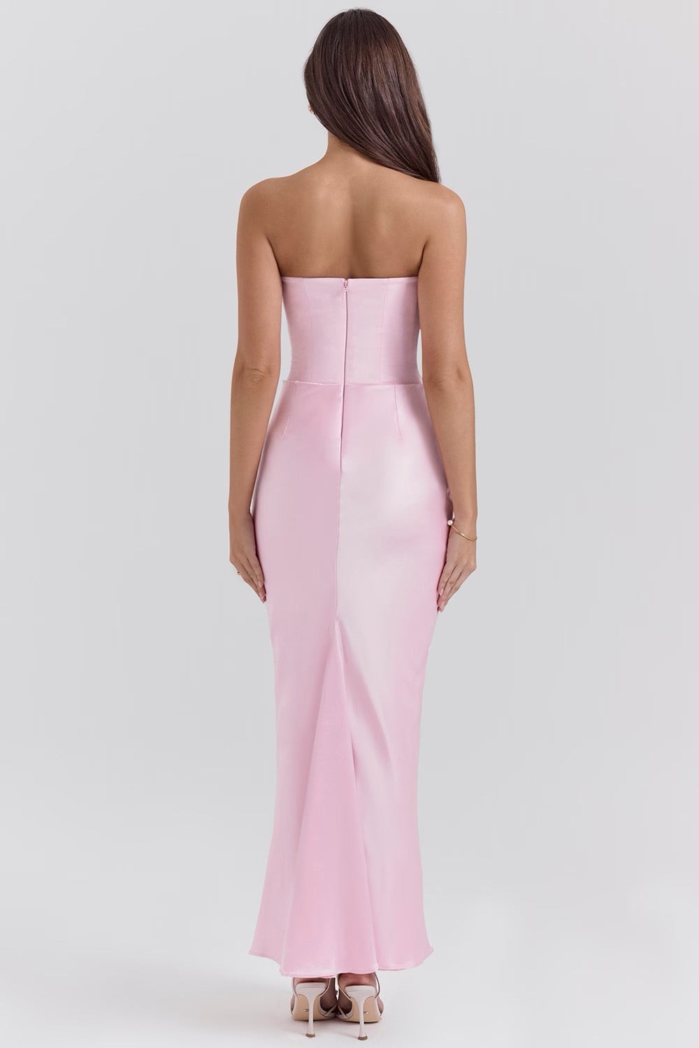 Strapless corset formal maxi dress with draped satin skirt - view 21
