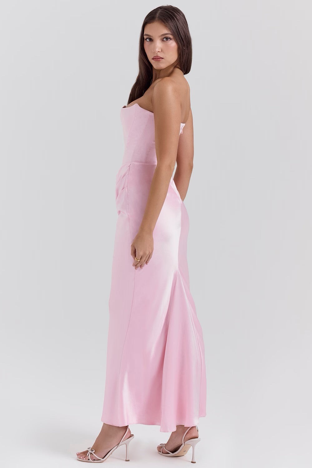 Strapless corset formal maxi dress with draped satin skirt - view 22
