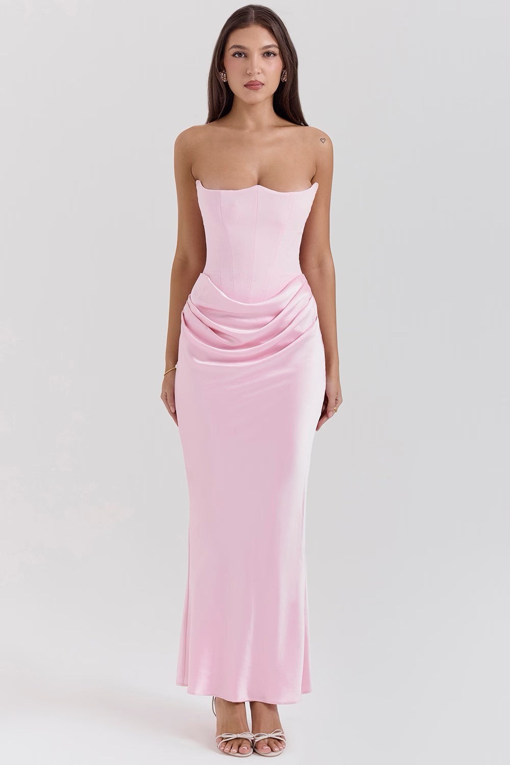Strapless corset formal maxi dress with draped satin skirt - view 3