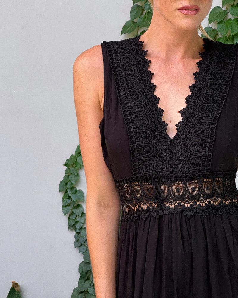 Kira tiered lace maxi dress with deep V-neck and open lace back - view 10