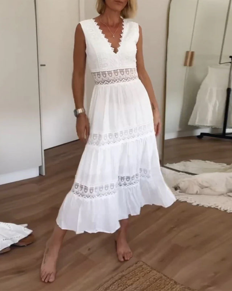 Kira tiered lace maxi dress with deep V-neck and open lace back - view 2
