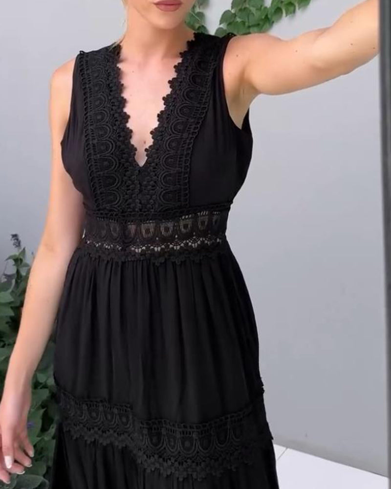 Kira tiered lace maxi dress with deep V-neck and open lace back - view 7