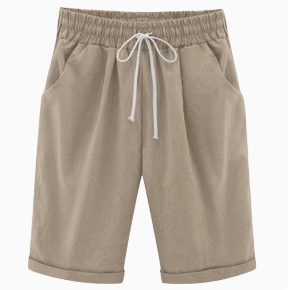 Women's drawstring linen shorts with pockets and rolled cuffs - view 8