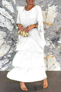 Leonie layered tiered maxi dress with round neck and loose elbow-length sleeves