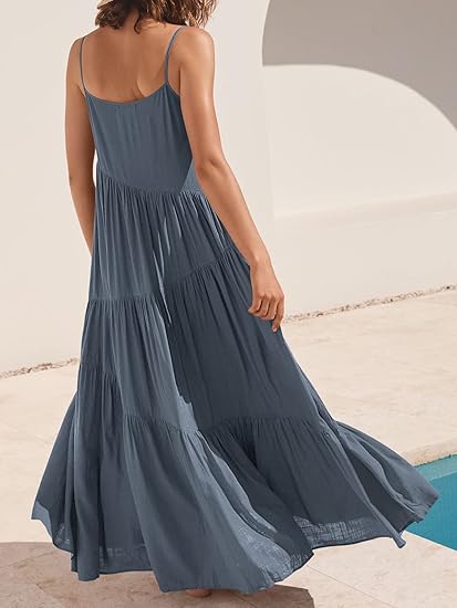 Lola tiered maxi dress for women with spaghetti straps and asymmetric tiers - view 15