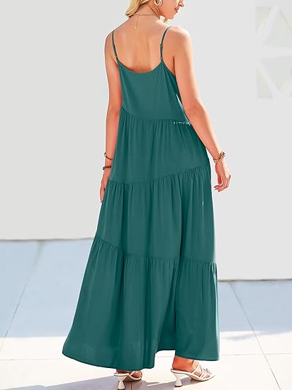 Lola tiered maxi dress for women with spaghetti straps and asymmetric tiers - view 18