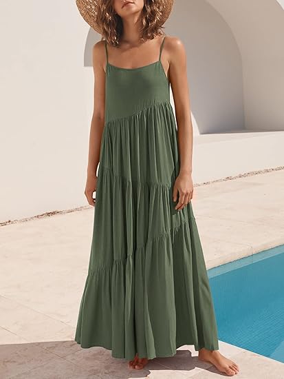 Lola tiered maxi dress for women with spaghetti straps and asymmetric tiers - view 19