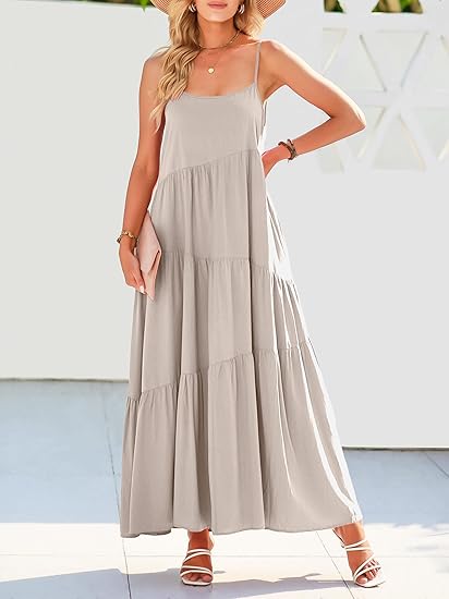 Lola tiered maxi dress for women with spaghetti straps and asymmetric tiers - view 2