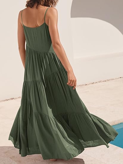 Lola tiered maxi dress for women with spaghetti straps and asymmetric tiers - view 21