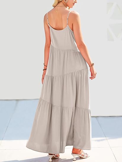 Lola tiered maxi dress for women with spaghetti straps and asymmetric tiers - view 3