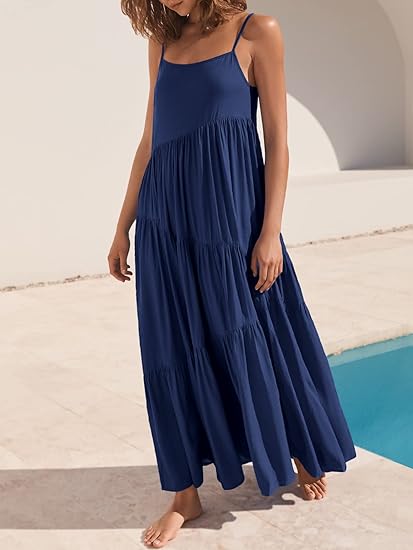 Lola tiered maxi dress for women with spaghetti straps and asymmetric tiers - view 5
