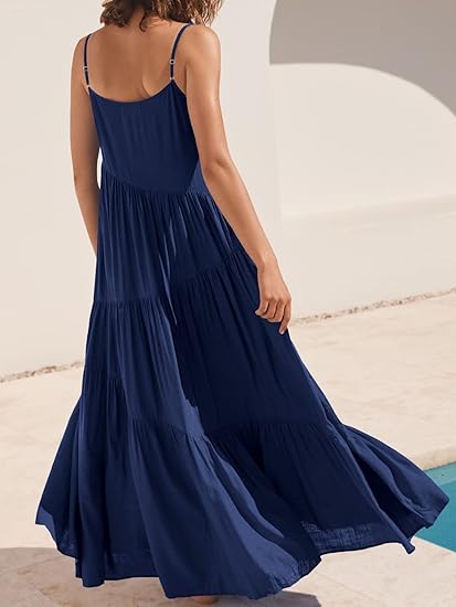Lola tiered maxi dress for women with spaghetti straps and asymmetric tiers - view 6