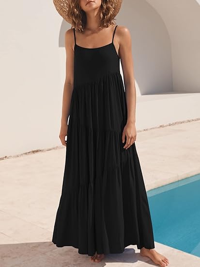 Lola tiered maxi dress for women with spaghetti straps and asymmetric tiers - view 7