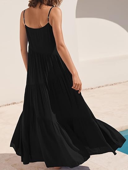 Lola tiered maxi dress for women with spaghetti straps and asymmetric tiers - view 9