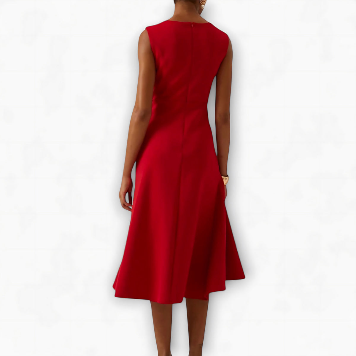 Sleeveless midi cocktail dress with draped ruffle and asymmetric hem - view 14