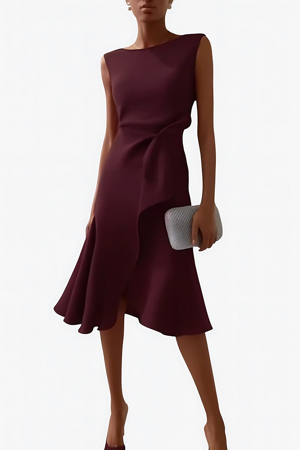 Sleeveless midi cocktail dress with draped ruffle and asymmetric hem - view 15