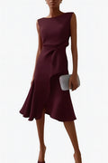 Sleeveless midi cocktail dress with draped ruffle and asymmetric hem - view 15