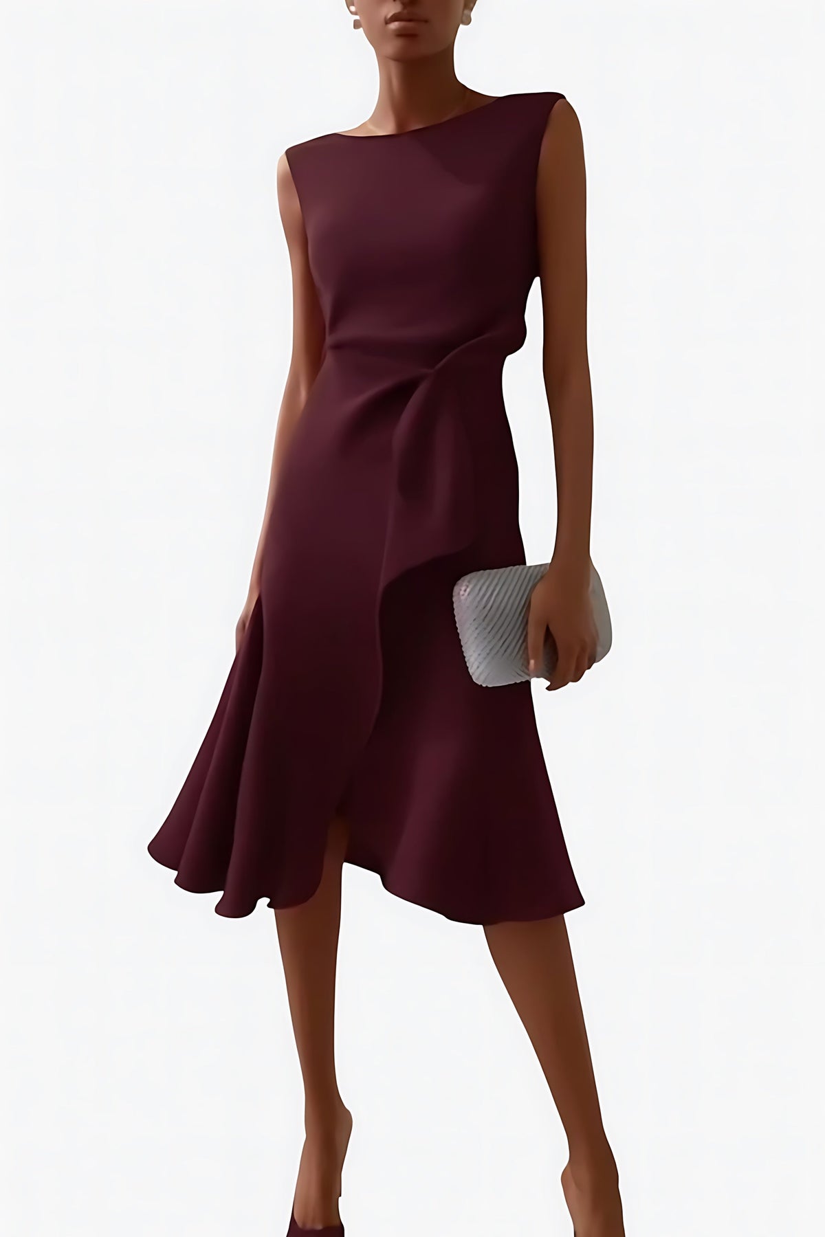 Sleeveless midi cocktail dress with draped ruffle and asymmetric hem - view 15