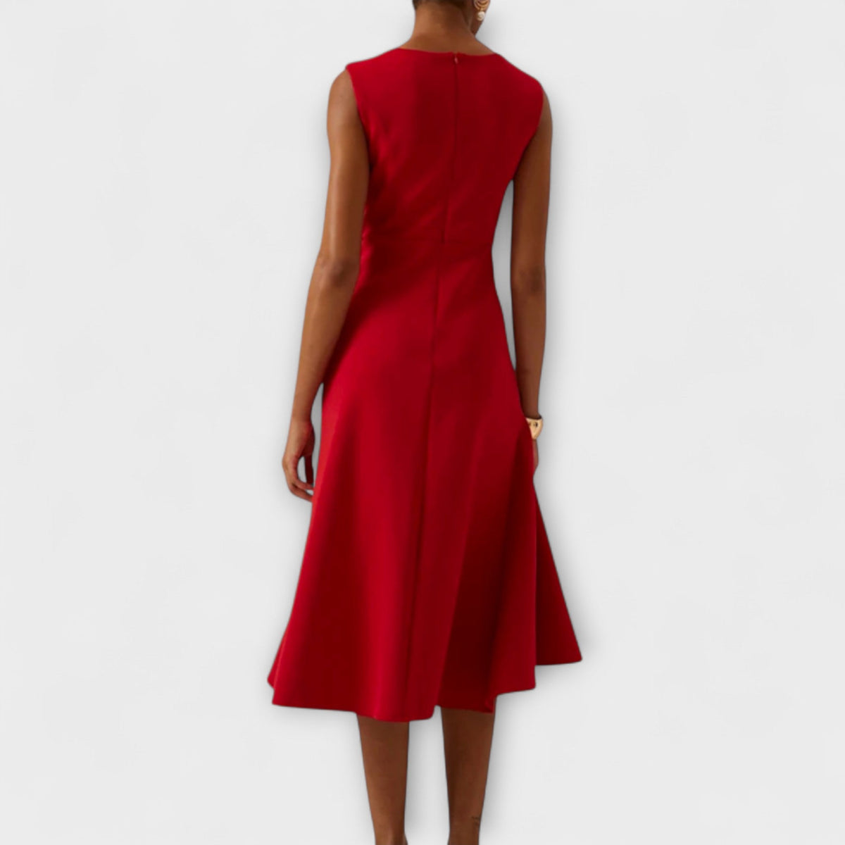 Sleeveless midi cocktail dress with draped ruffle and asymmetric hem - view 22