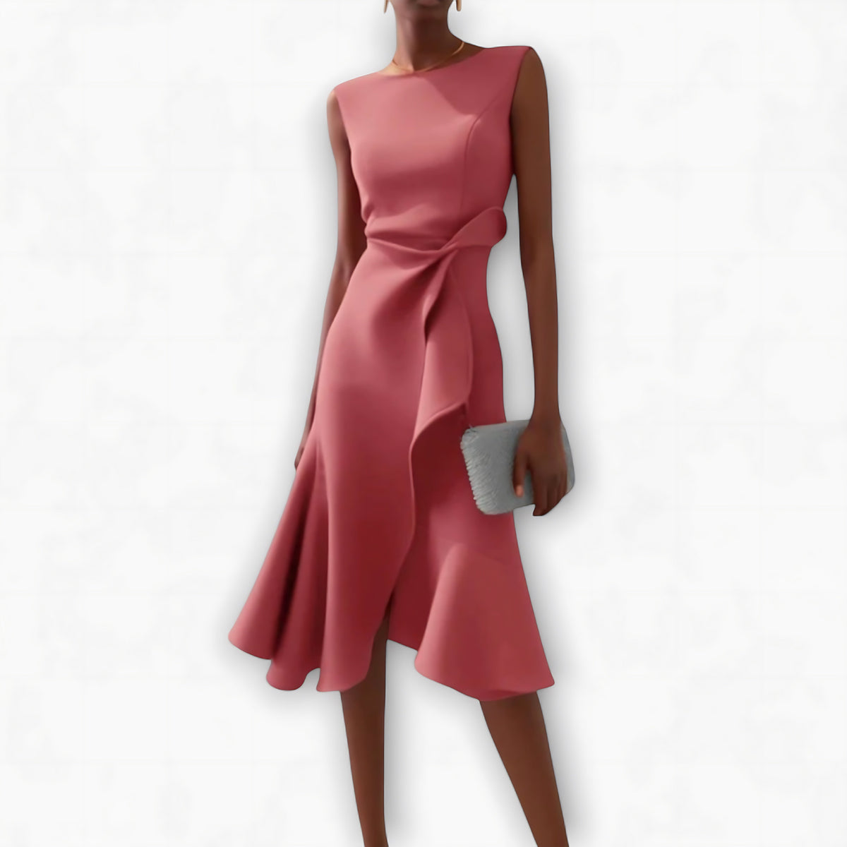 Sleeveless midi cocktail dress with draped ruffle and asymmetric hem - view 3