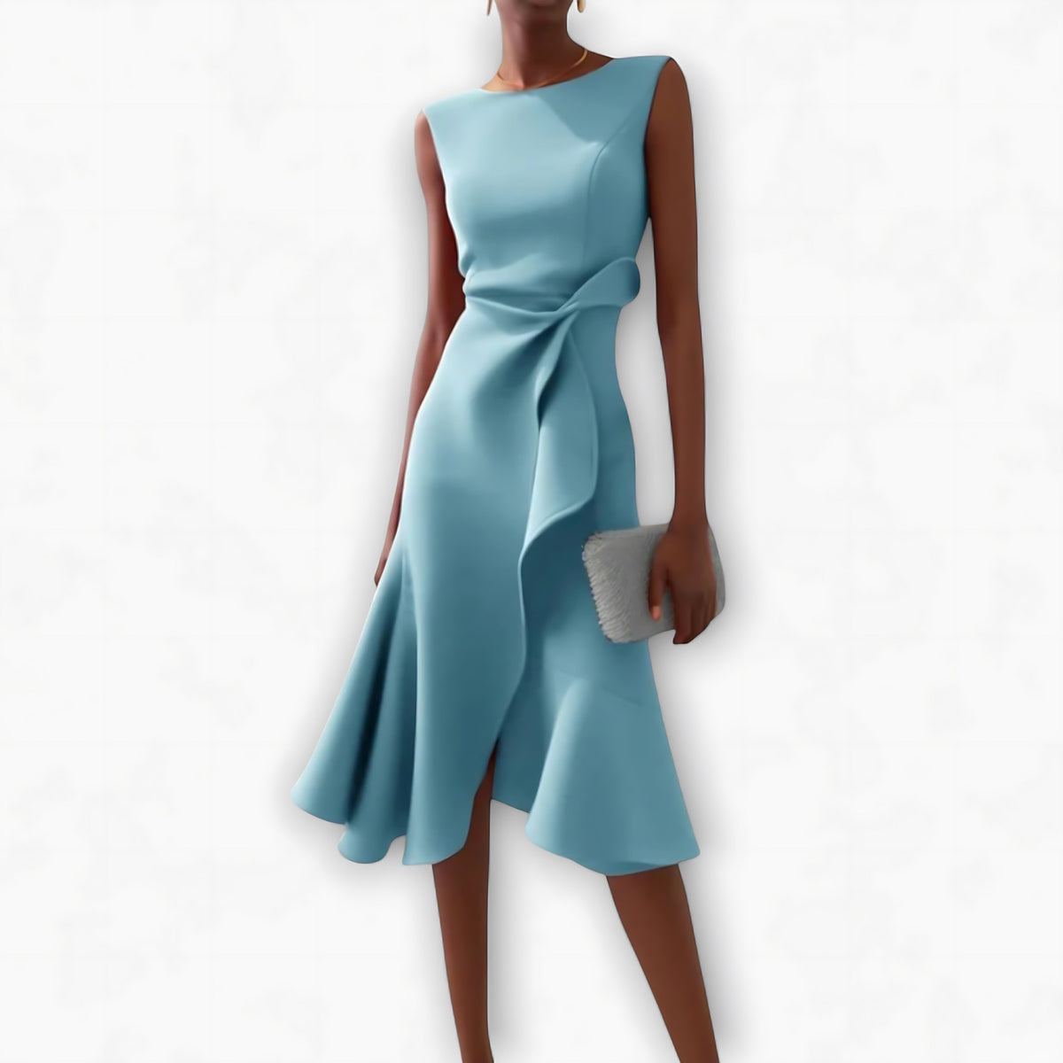 Sleeveless midi cocktail dress with draped ruffle and asymmetric hem - view 4