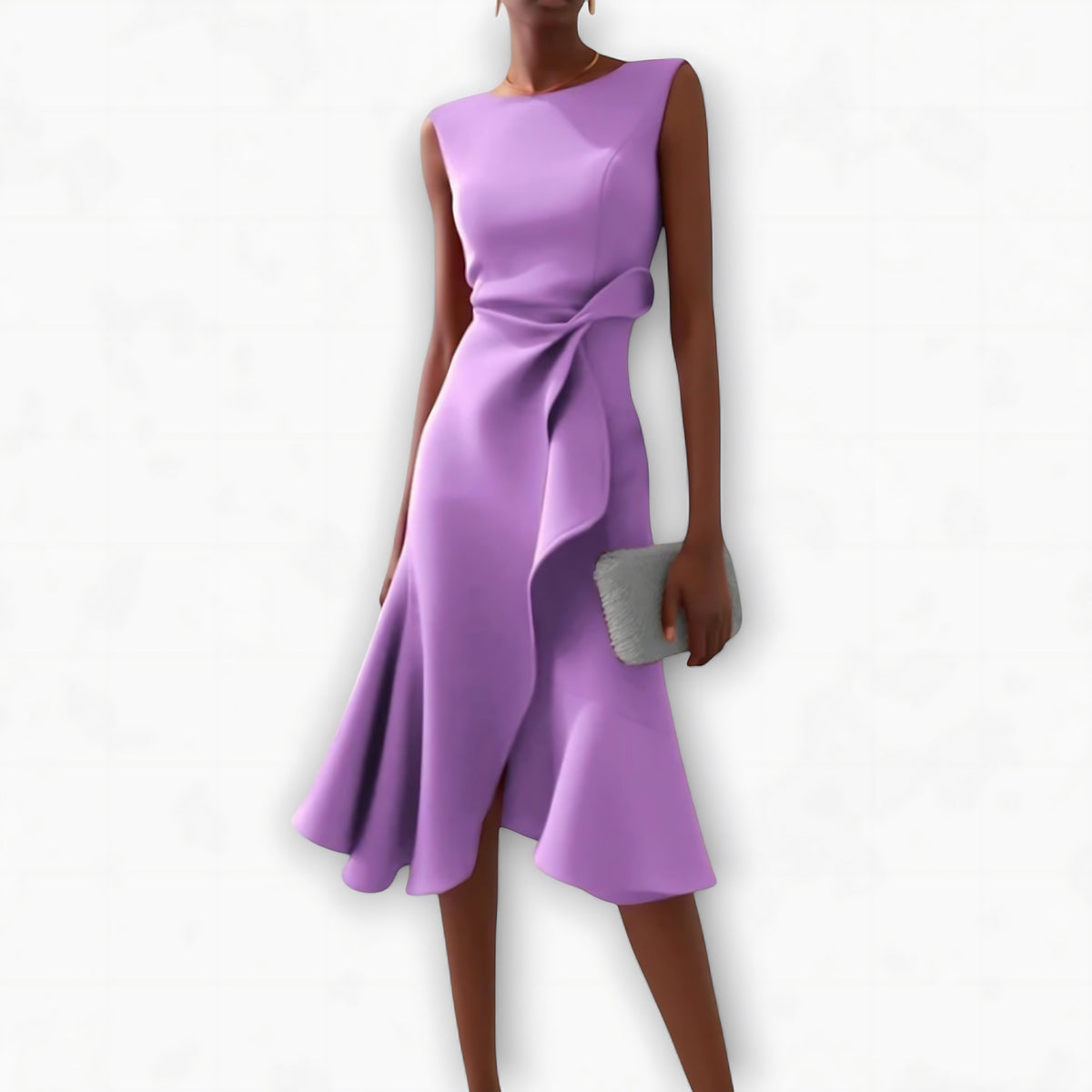 Sleeveless midi cocktail dress with draped ruffle and asymmetric hem - view 5