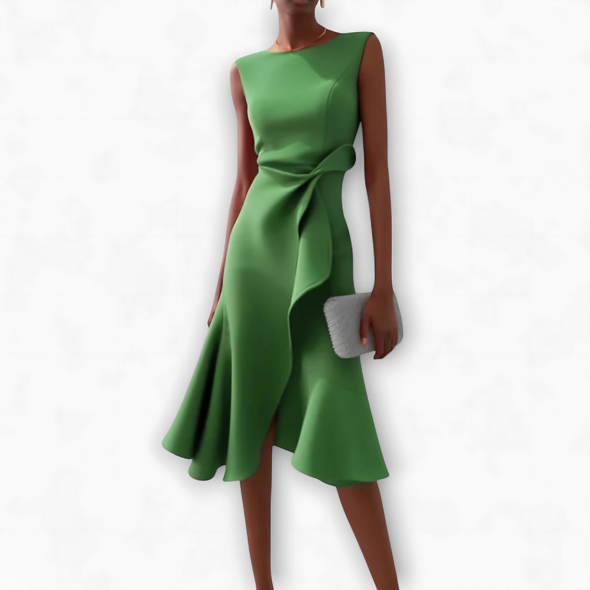 Sleeveless midi cocktail dress with draped ruffle and asymmetric hem - view 6