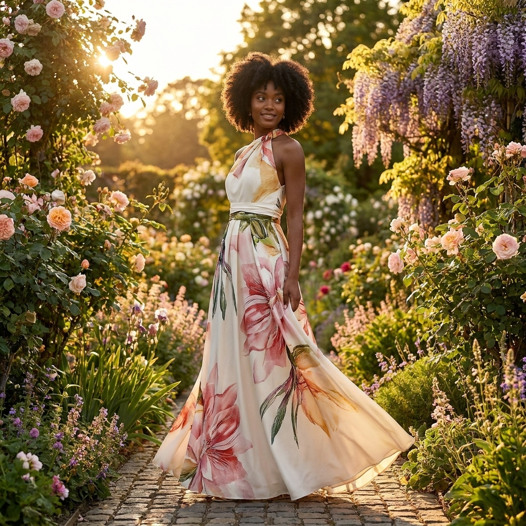 Gemma | Floral Print Halter Neck Holiday Maxi Dress