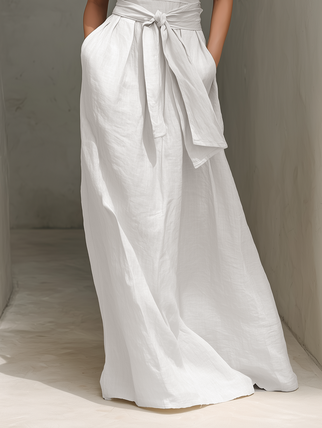 Beatrix plunge sleeveless maxi dress with sash tie — detail view