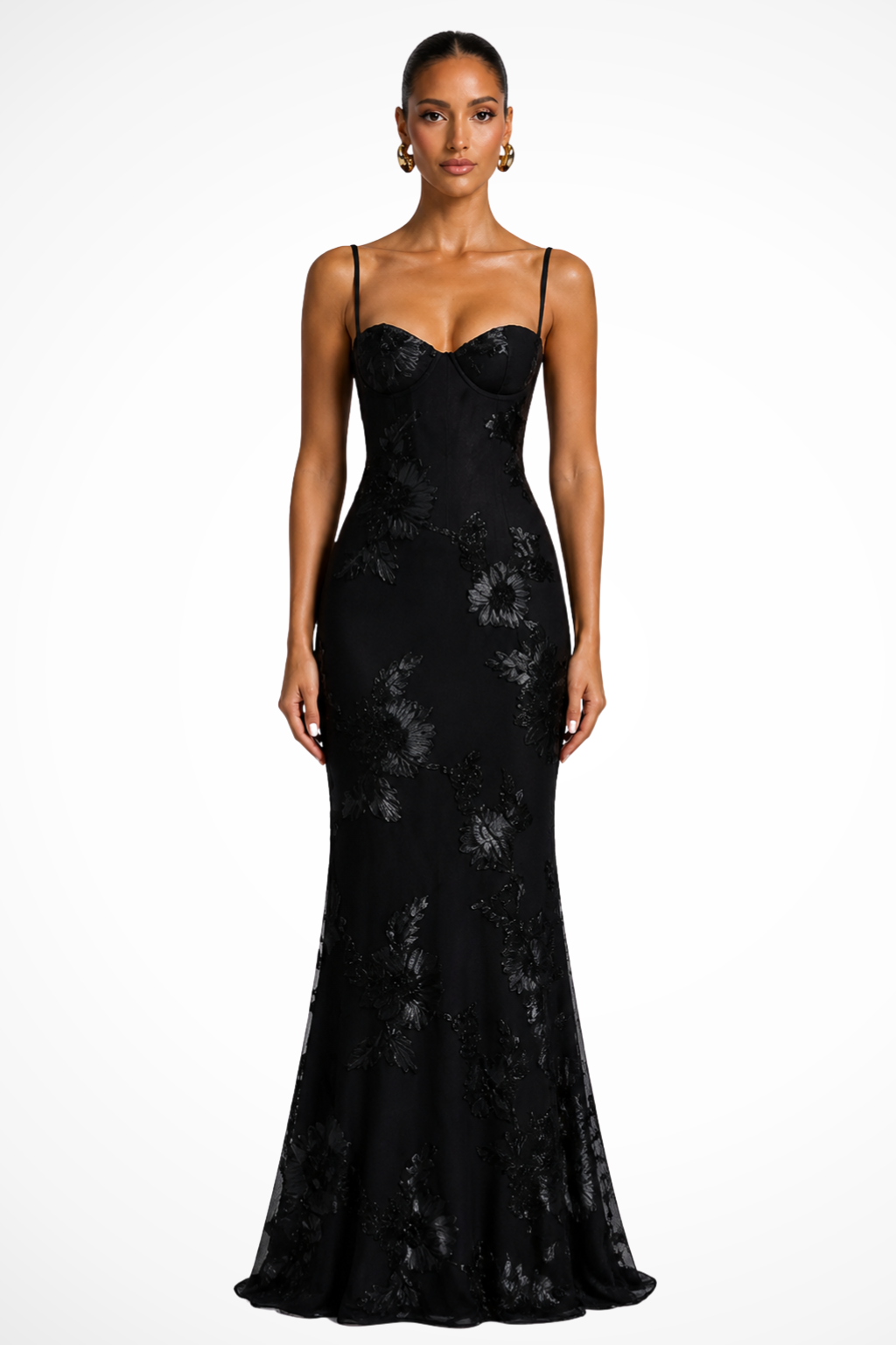Floral embroidered corset maxi dress with spaghetti straps and lace-up open back - view 5