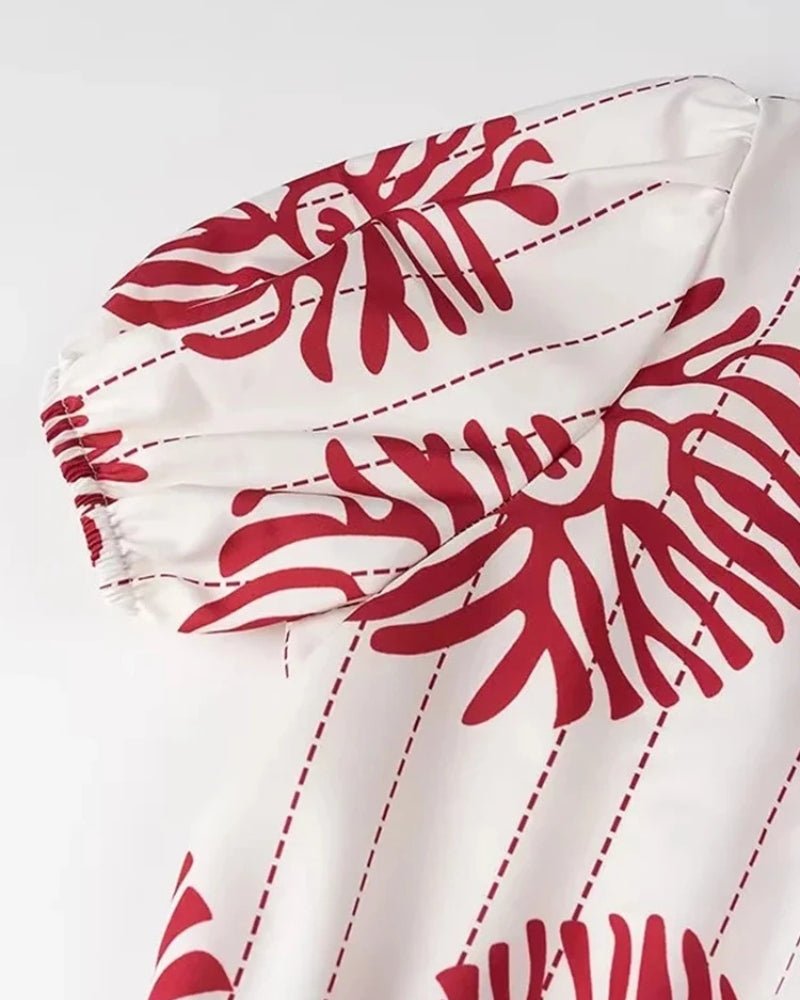 Paloma one-shoulder smocked mini dress in cream with red abstract print - view 5