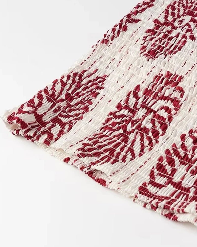 Paloma one-shoulder smocked mini dress in cream with red abstract print - view 6