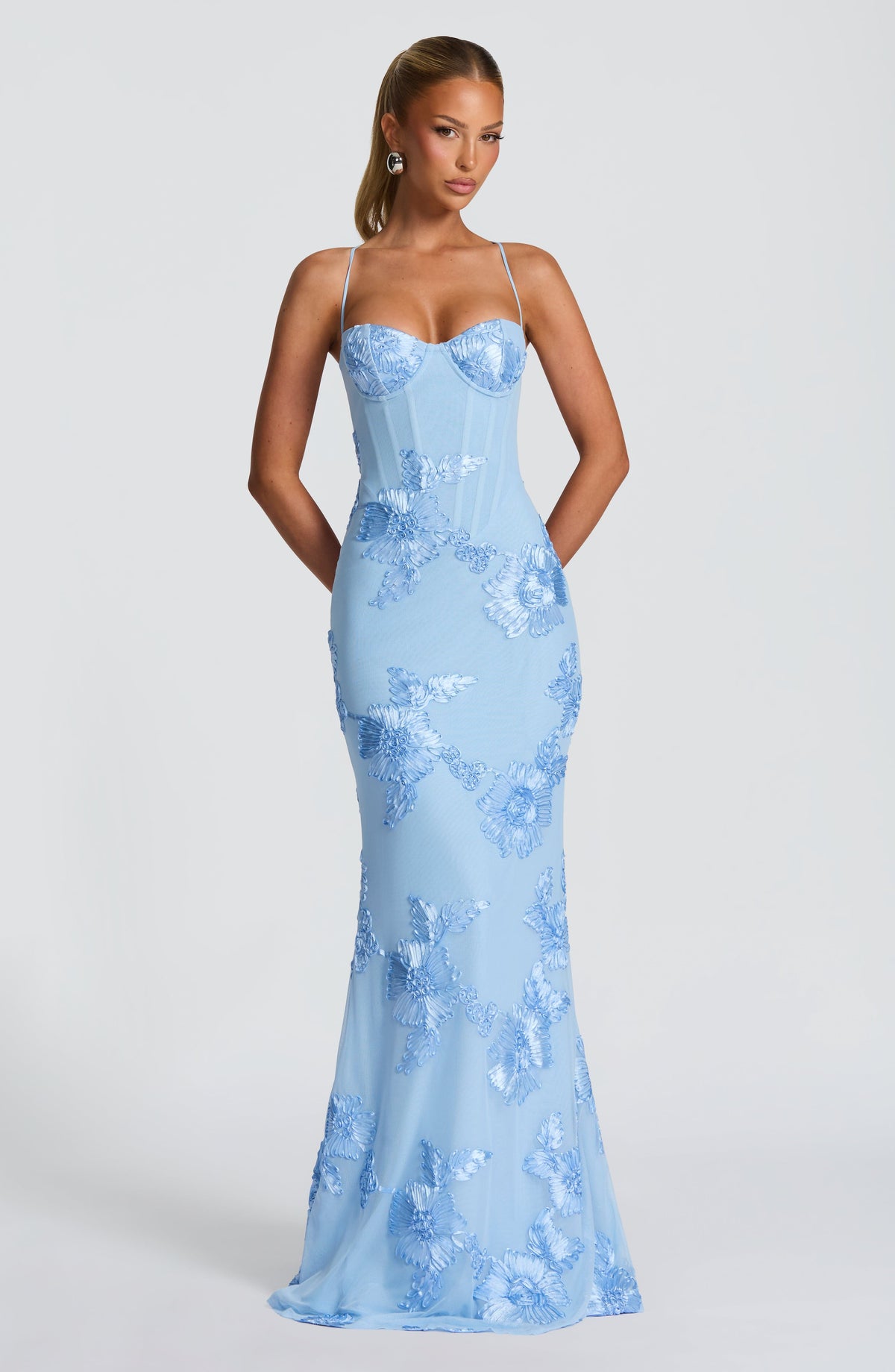 Pale yellow floral dress with corset bodice, sweetheart neckline and lace-up open back - view 11