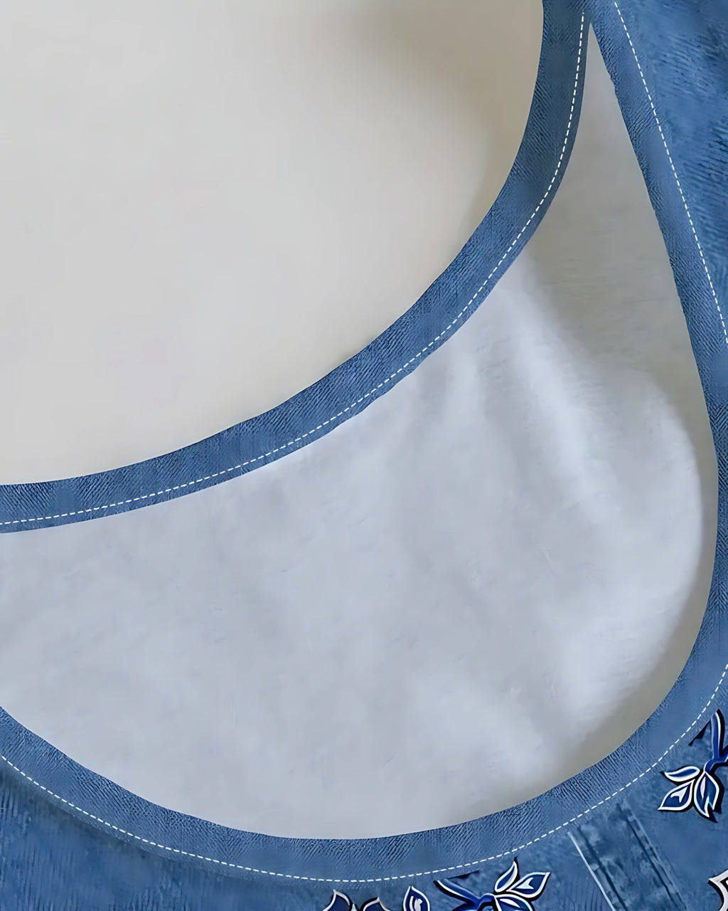 Sleeveless A-line mini dress with denim-look print and tonal floral design - view 18