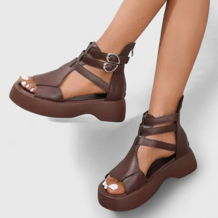 Marnie orthopedic buckled platform gladiator sandals — front view