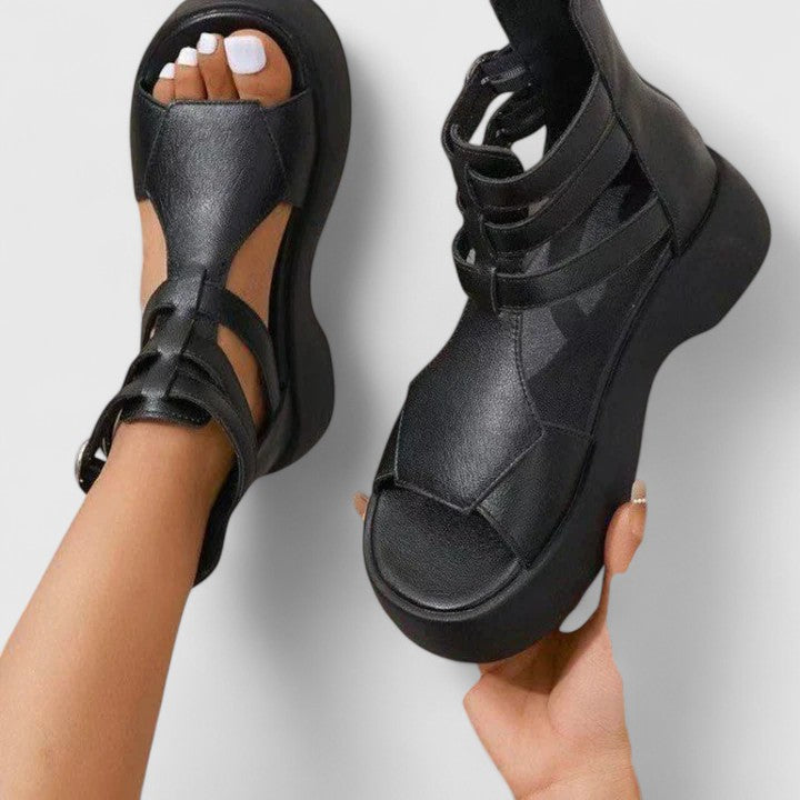Marnie orthopedic buckled platform gladiator sandals — detail view