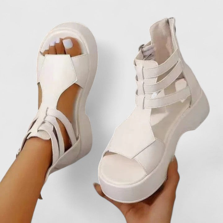 Marnie orthopedic buckled platform gladiator sandals — full-length view