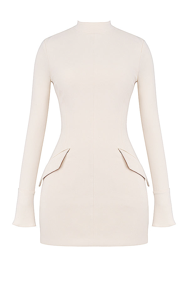 Tova long sleeve mini dress with mock neck, flared cuffs and hip flap details - view 15
