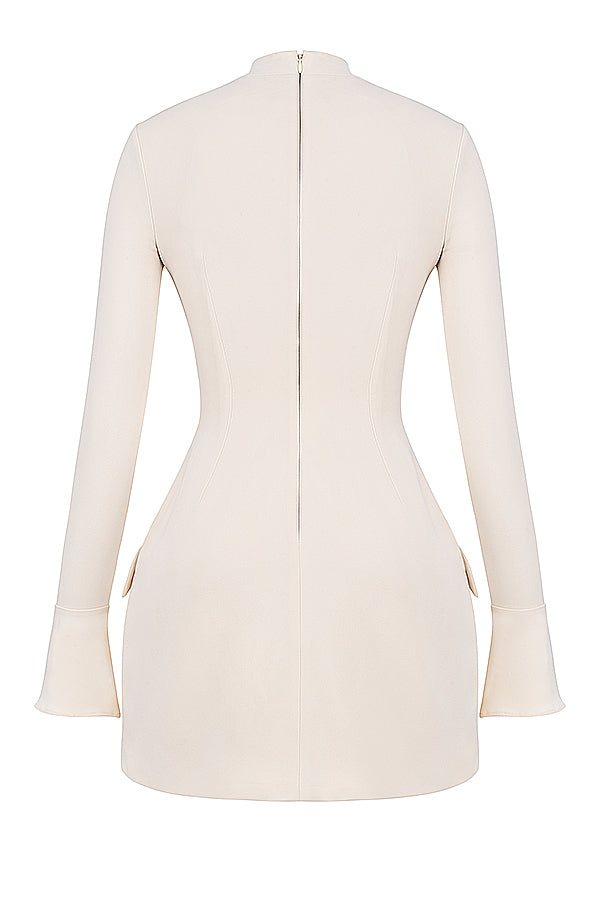Tova long sleeve mini dress with mock neck, flared cuffs and hip flap details - view 16