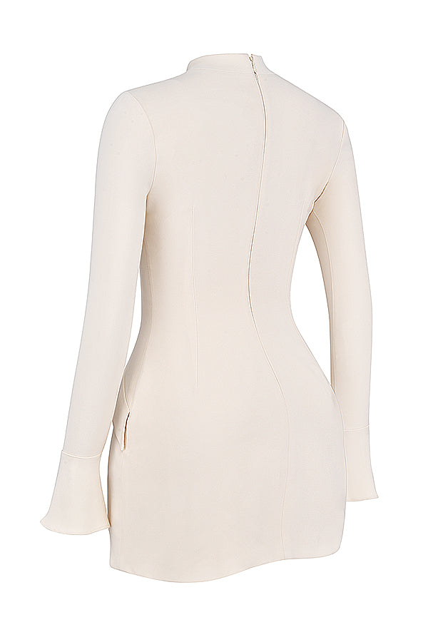 Tova long sleeve mini dress with mock neck, flared cuffs and hip flap details - view 17